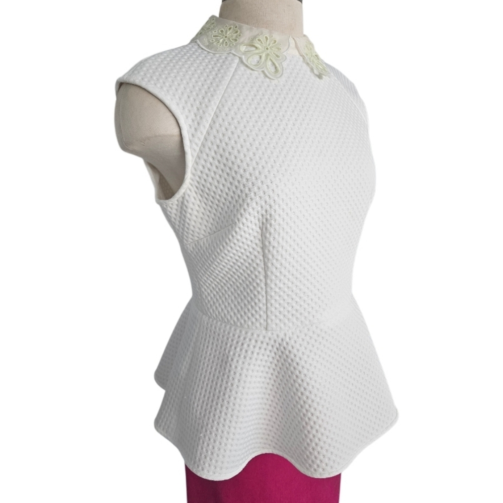 Karen Millen White Textured Peplum Peter Pan Collar - Picture 3 of 10